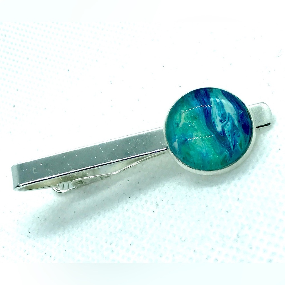 Tie clip pin silver plated 16mm handcrafted dome